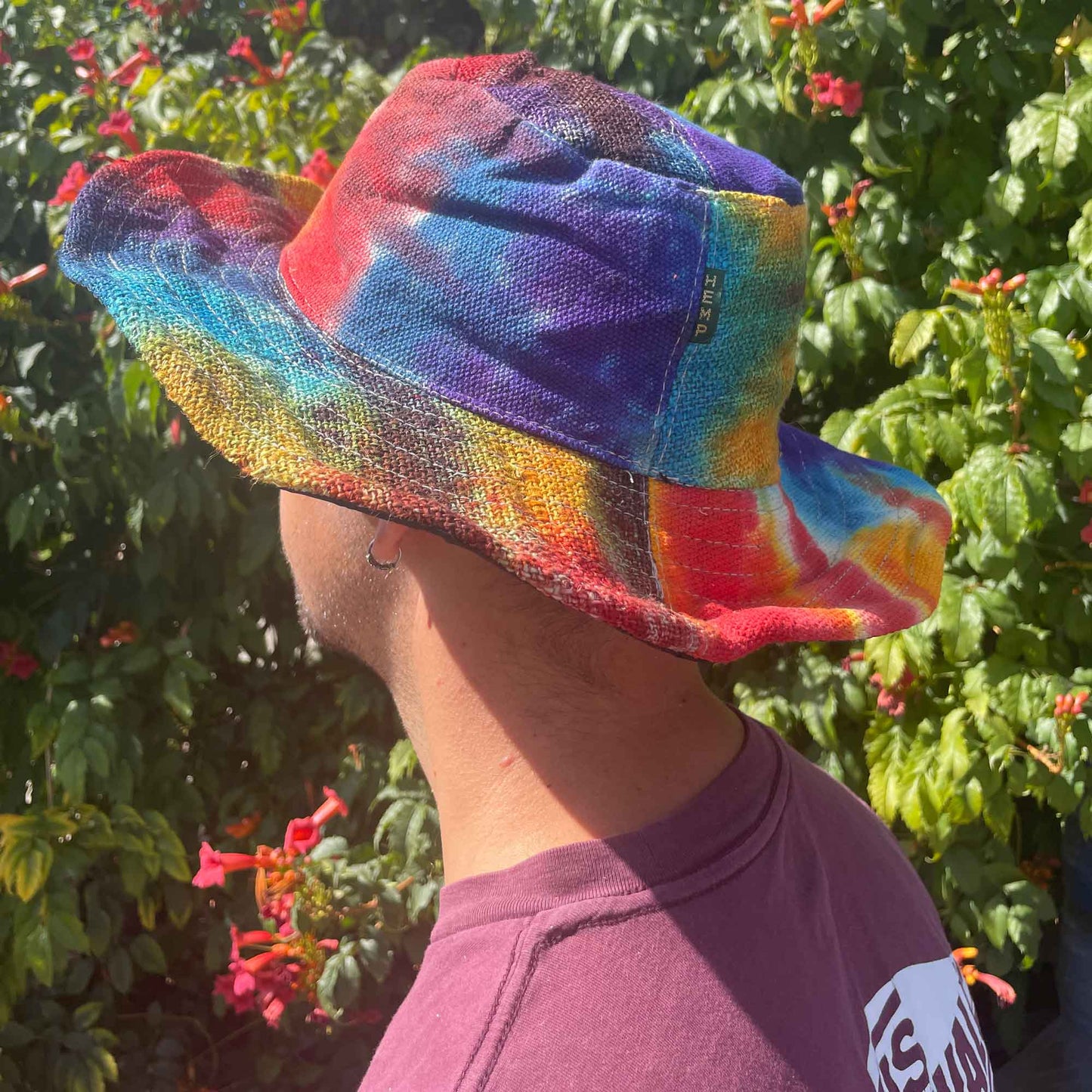 Eco-Friendly Hemp and Cotton Patch and Wired Unisex Boho Festival Hat - Tie Dyed product packaging on clean background from Quintessential Holistic Health Ltd