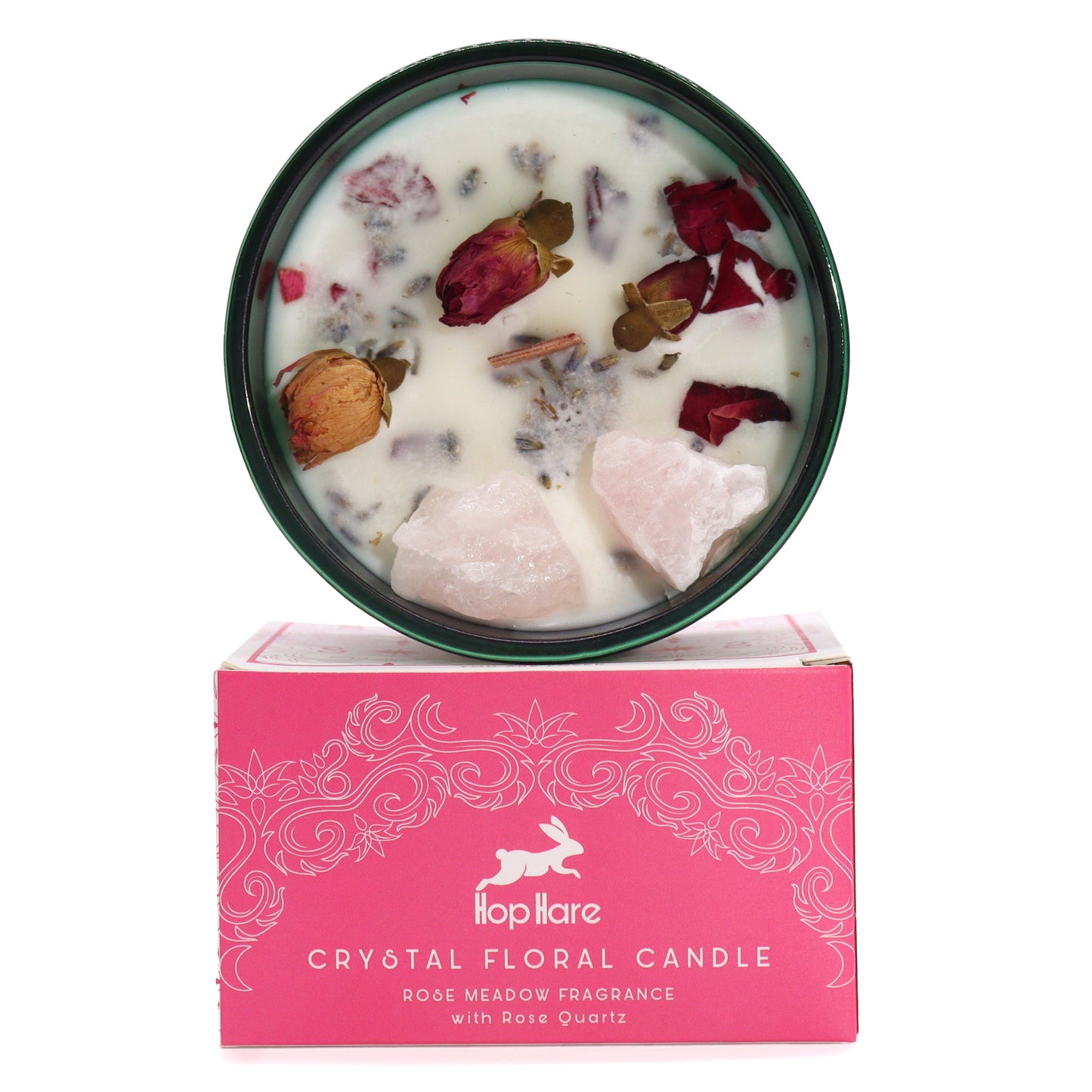 Crystal Magic Flower Eco-Friendly Soy Wax Candle - The Lovers product packaging on clean background from Quintessential Holistic Health Ltd