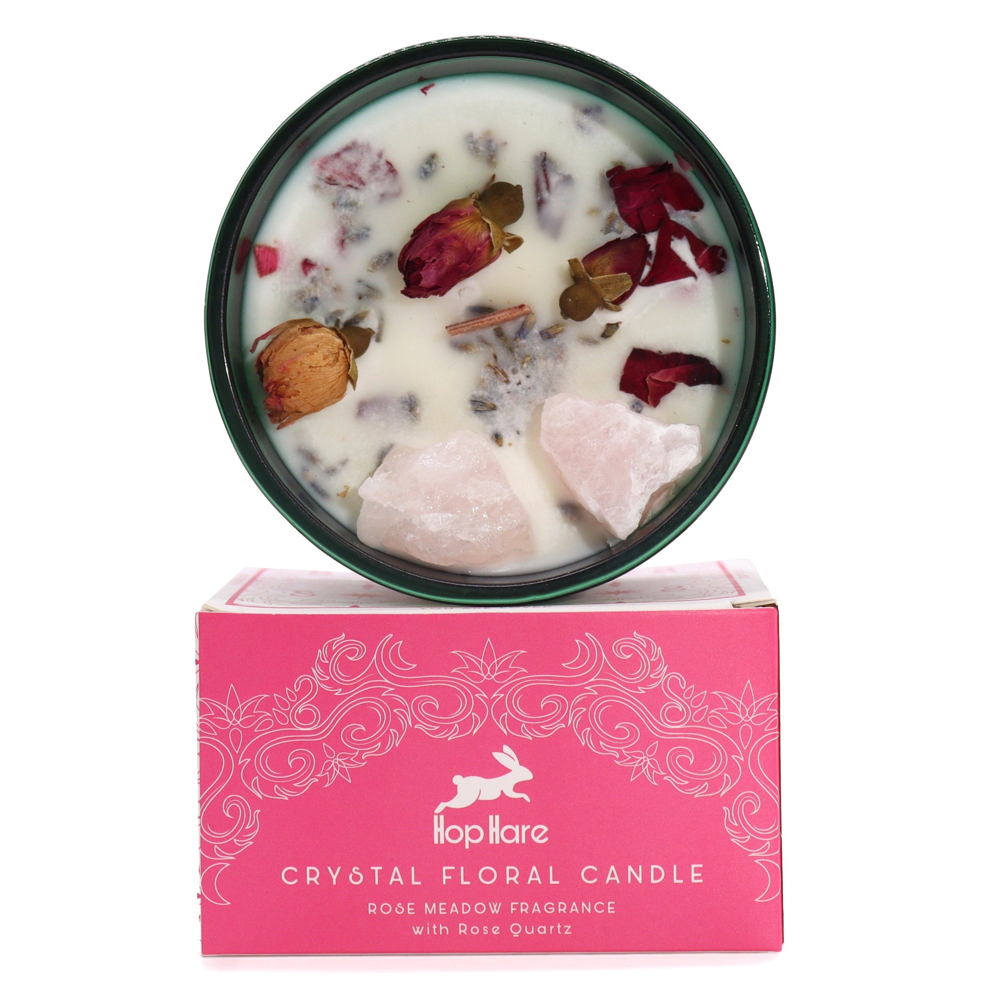 Crystal Magic Flower Eco-Friendly Soy Wax Candle - The Lovers product packaging on clean background from Quintessential Holistic Health Ltd