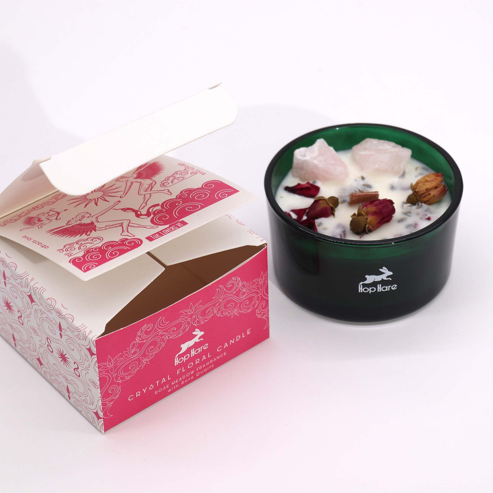 Crystal Magic Flower Eco-Friendly Soy Wax Candle - The Lovers product packaging on clean background from Quintessential Holistic Health Ltd