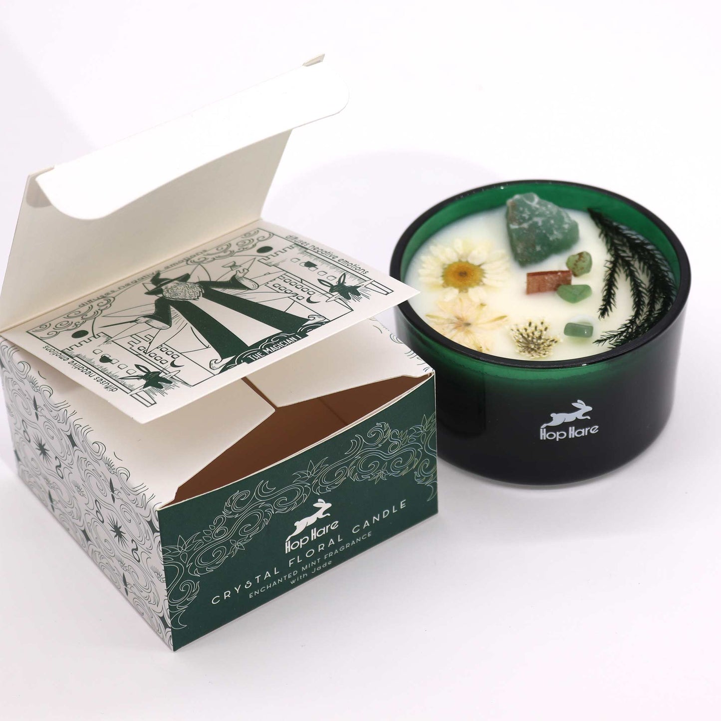Crystal Magic Flower Eco-Friendly Soy Wax Candle - The Magician product packaging on clean background from Quintessential Holistic Health Ltd