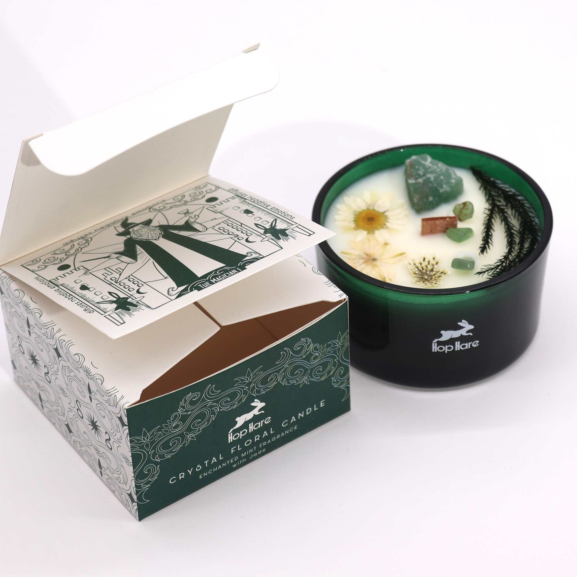Crystal Magic Flower Eco-Friendly Soy Wax Candle - The Magician product packaging on clean background from Quintessential Holistic Health Ltd