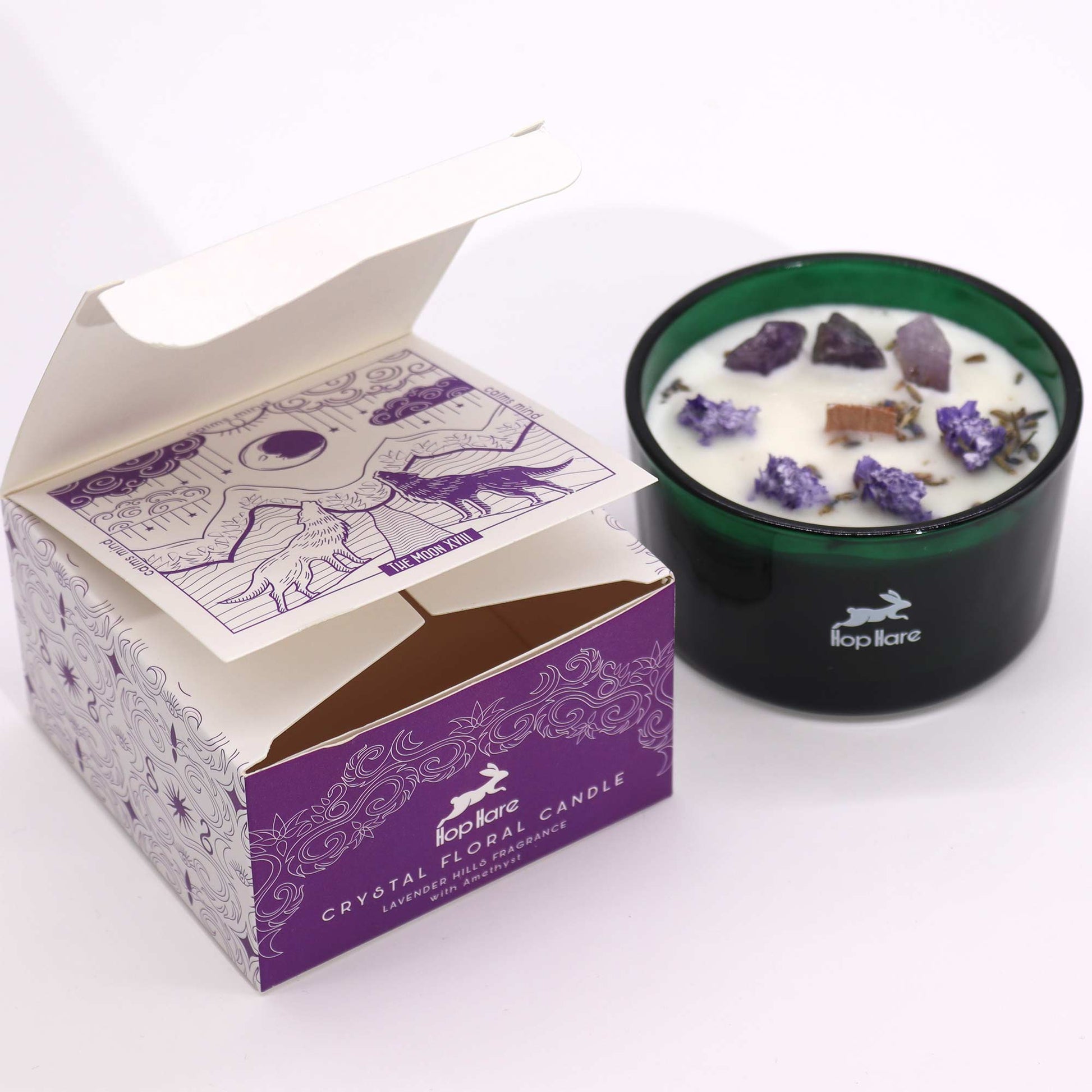 Crystal Magic Flower Eco-Friendly Soy Wax Candle - The Moon product packaging on clean background from Quintessential Holistic Health Ltd