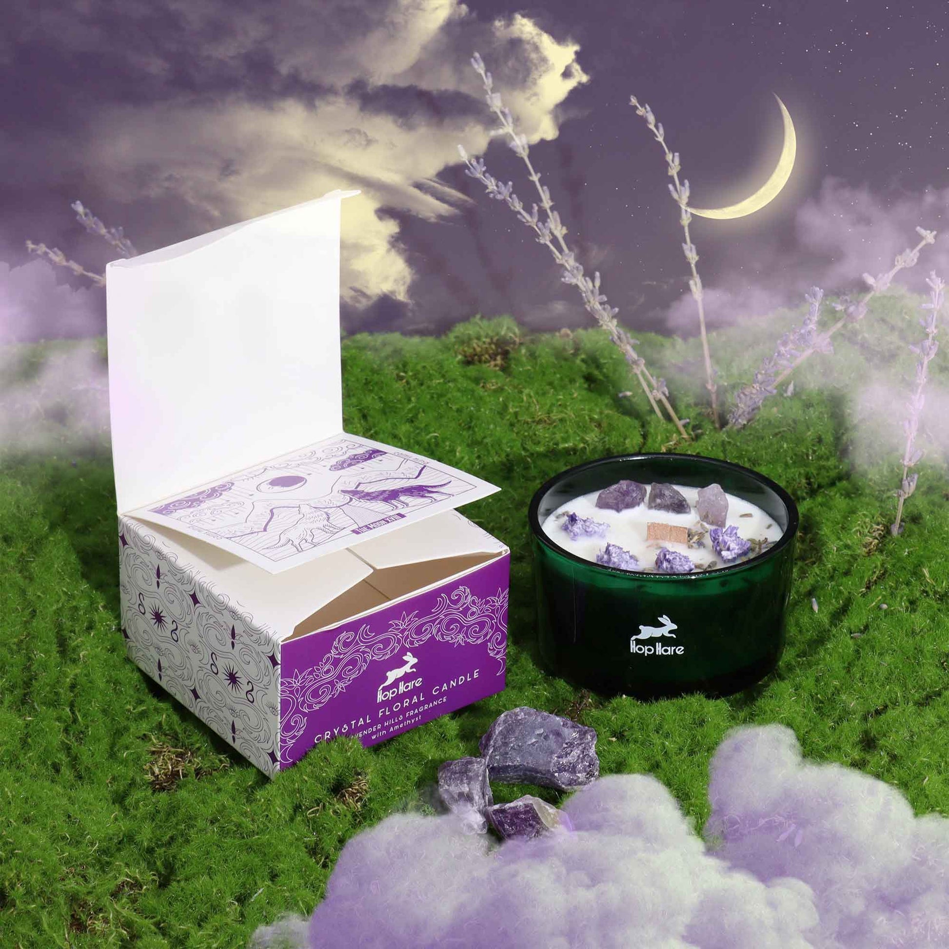 Crystal Magic Flower Eco-Friendly Soy Wax Candle - The Moon product packaging on clean background from Quintessential Holistic Health Ltd