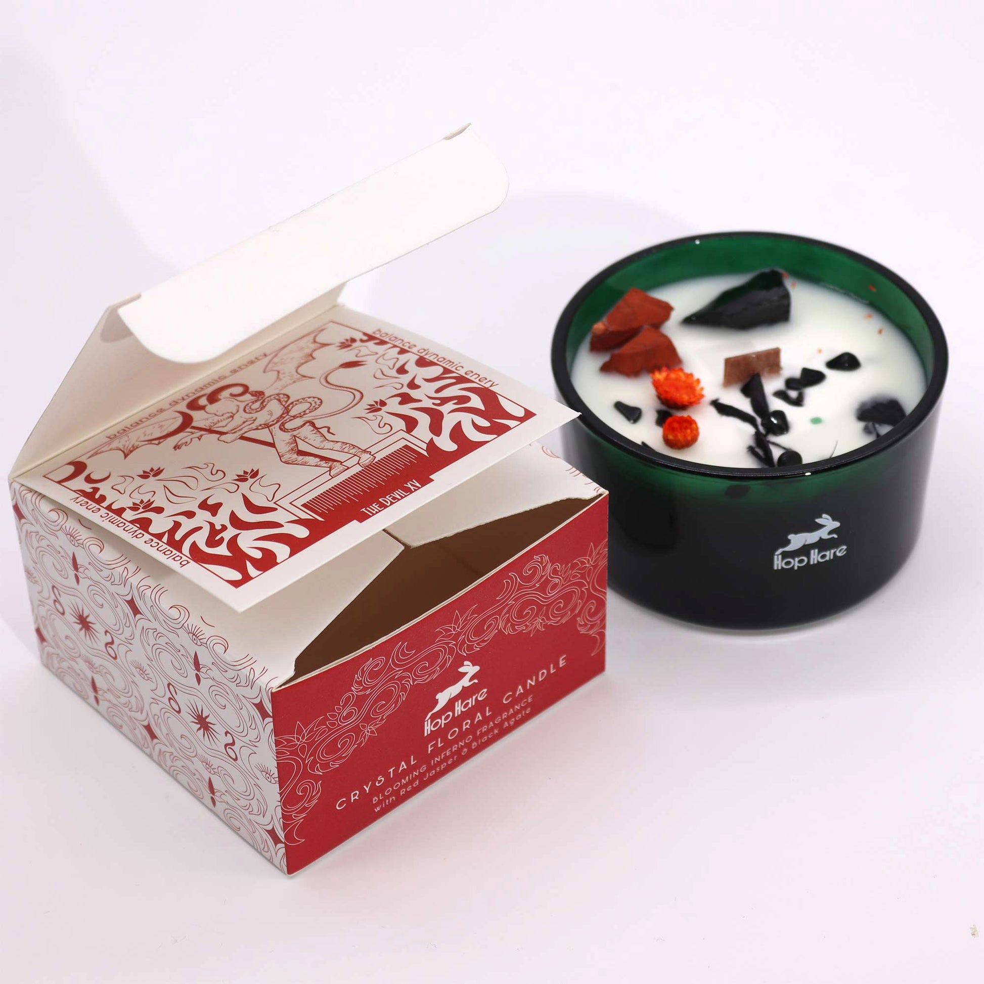 Crystal Magic Flower Eco-Friendly Soy Wax Candle - The Devil product packaging on clean background from Quintessential Holistic Health Ltd