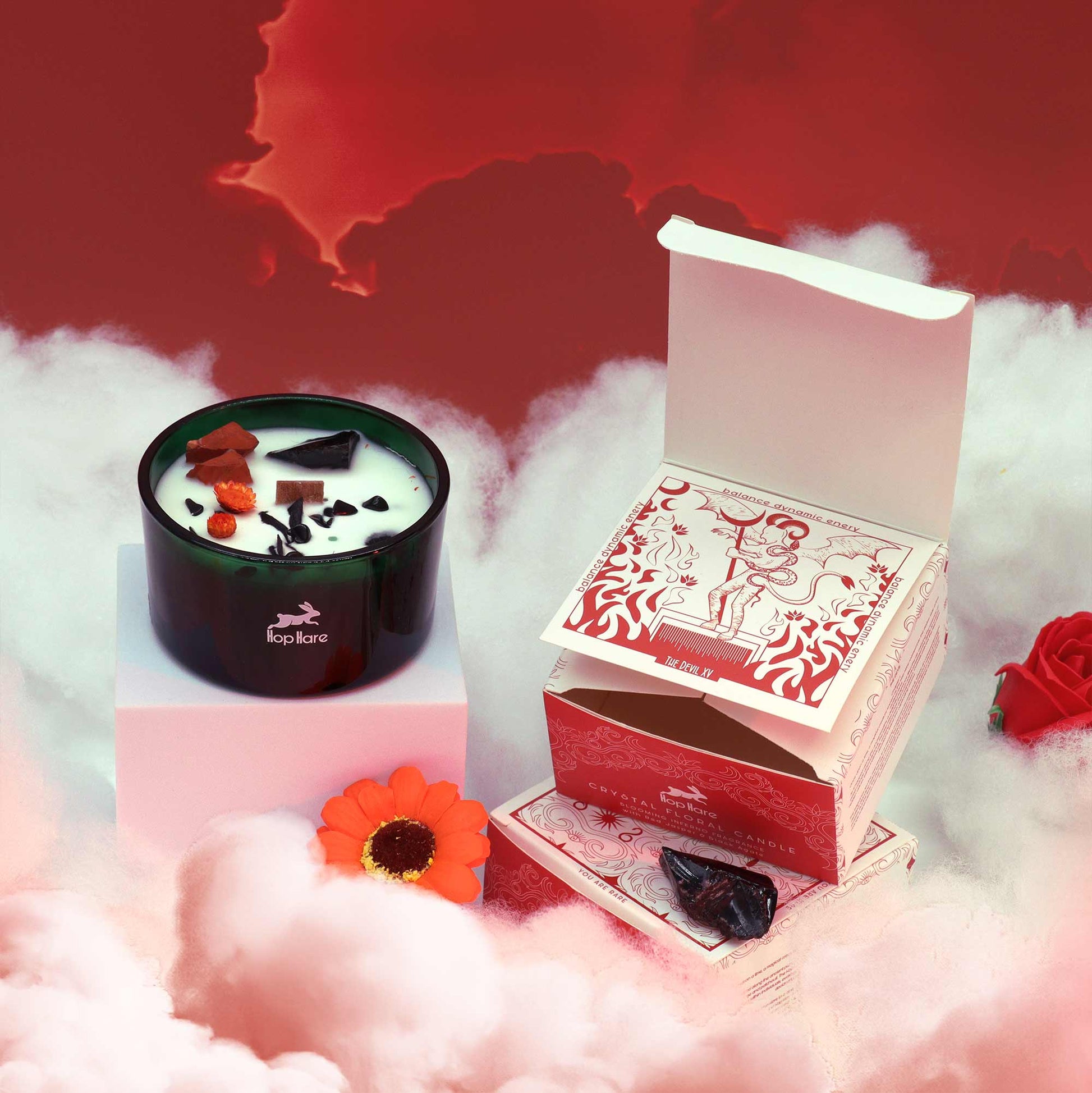 Crystal Magic Flower Eco-Friendly Soy Wax Candle - The Devil product packaging on clean background from Quintessential Holistic Health Ltd