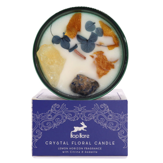 Crystal Magic Flower Eco-Friendly Soy Wax Candle - The Sun product packaging on clean background from Quintessential Holistic Health Ltd