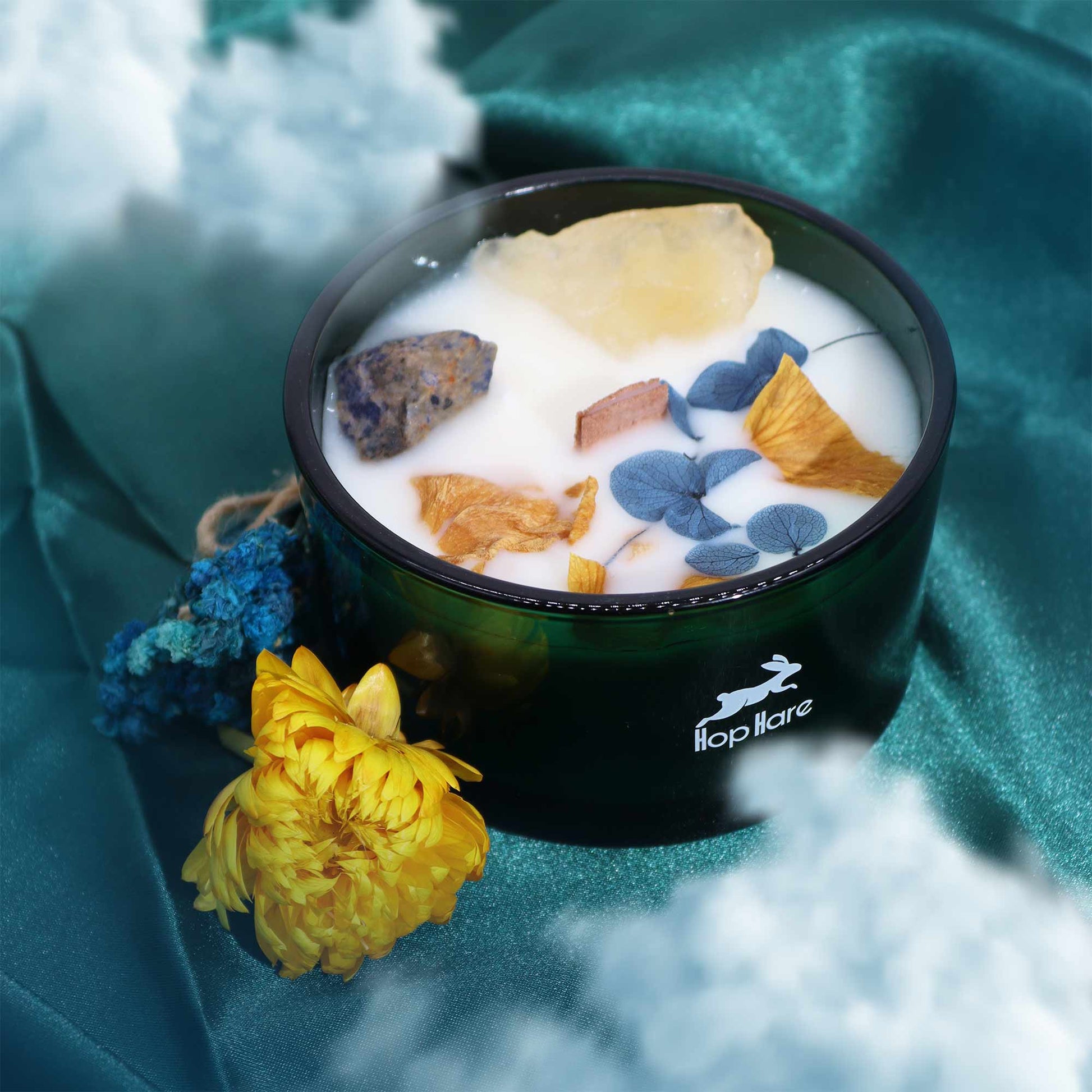 Crystal Magic Flower Eco-Friendly Soy Wax Candle - The Sun product packaging on clean background from Quintessential Holistic Health Ltd
