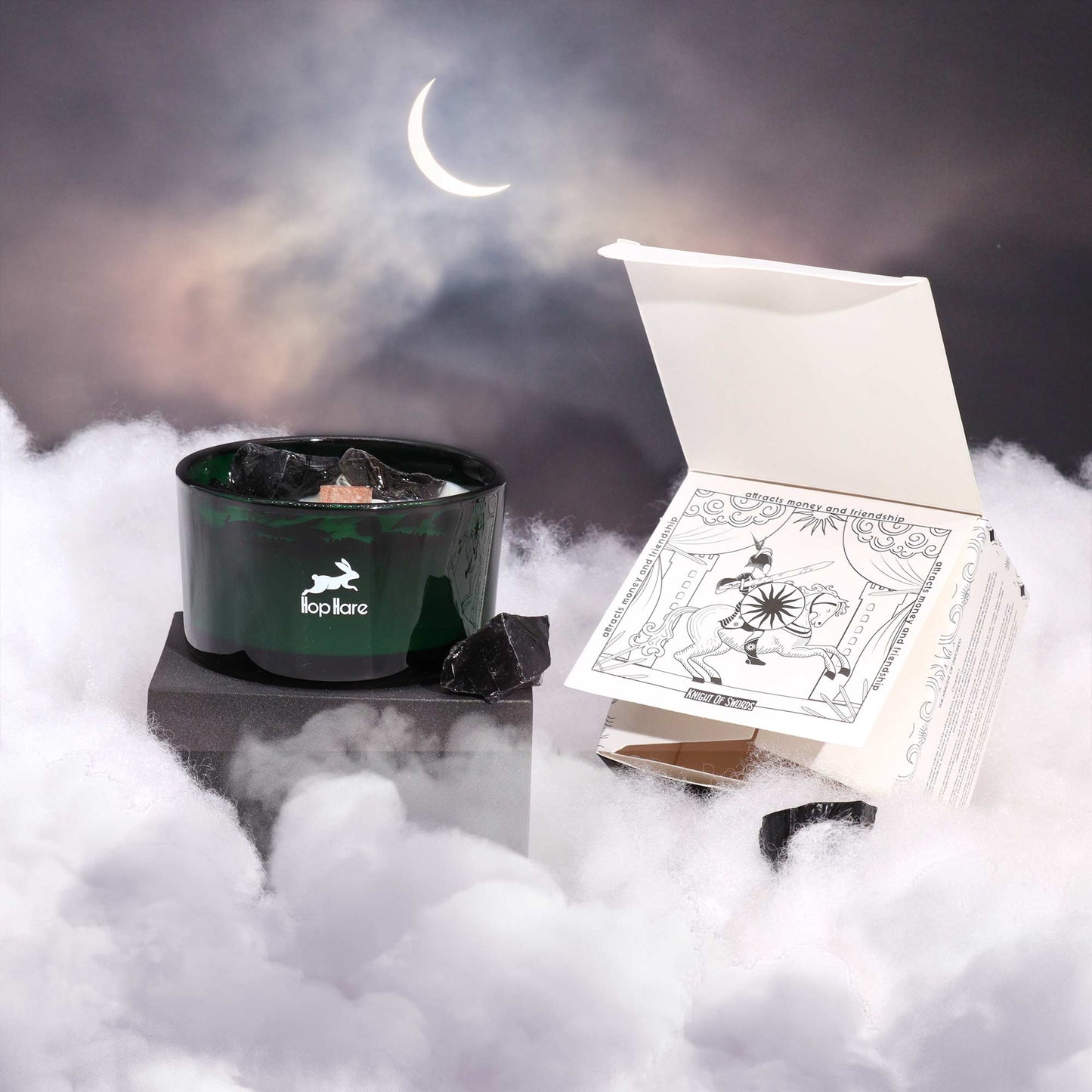 Crystal Magic Flower Eco-Friendly Soy Wax Candle - The Knight of Swords product packaging on clean background from Quintessential Holistic Health Ltd