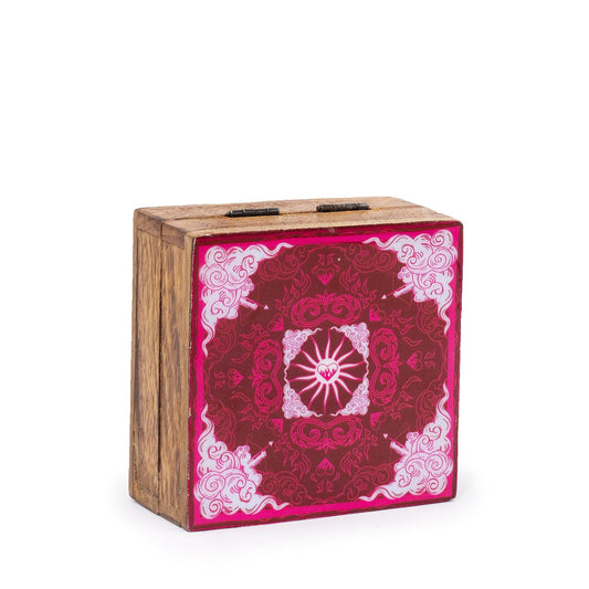 Handcrafted Enamelled Wooden Box - Small - Square - Heart and Cupid - main product image from Quintessential Holistic Health Ltd UK