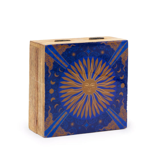 Handcrafted Enamelled Wooden Box - Medium - Square - The Sun - main product image from Quintessential Holistic Health Ltd UK
