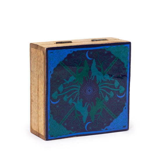 Handcrafted Enamelled Wooden Box - Medium - Square - Wolf and Moon - main product image from Quintessential Holistic Health Ltd UK