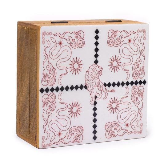 Handcrafted Enamelled Wooden Box - Large - Rectangular - Lion and Snakes - main product image from Quintessential Holistic Health Ltd UK
