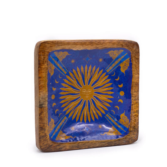 Hand Crafted Enamelled Wooden Trinket Tray - Single / The Sun product packaging on clean background from Quintessential Holistic Health Ltd