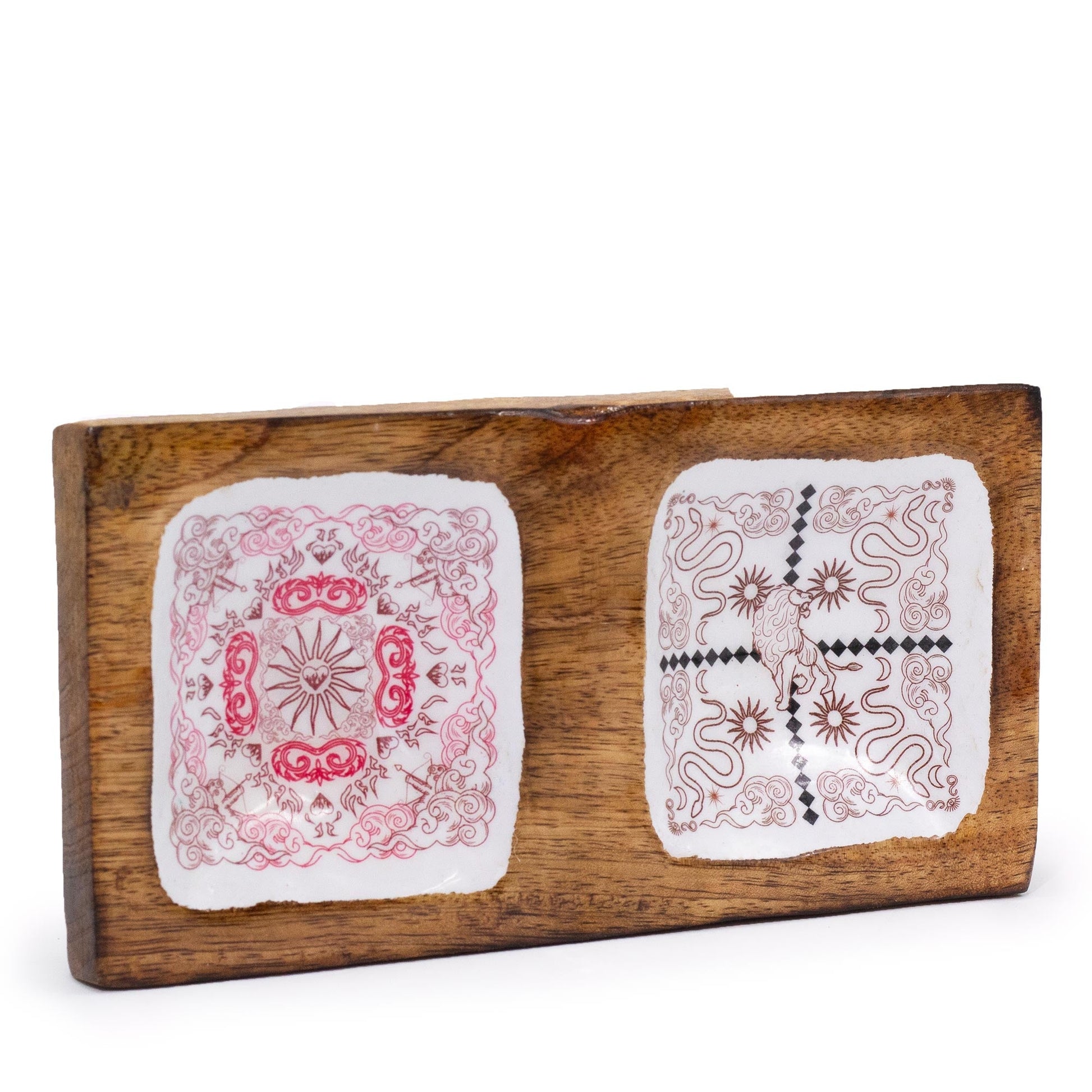 Hand Crafted Enamelled Wooden Trinket Tray - Double / Cupid and Lion product packaging on clean background from Quintessential Holistic Health Ltd
