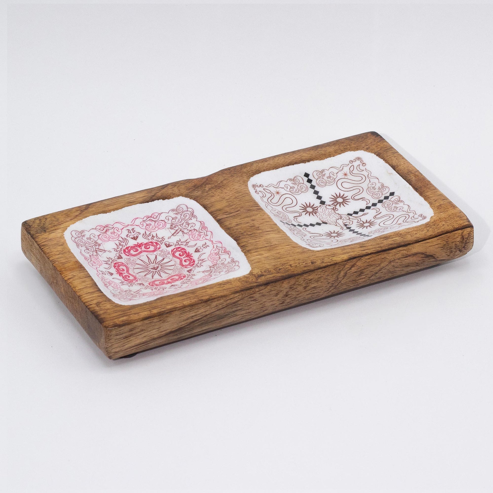 Hand Crafted Enamelled Wooden Trinket Tray - Double / Cupid and Lion product packaging on clean background from Quintessential Holistic Health Ltd
