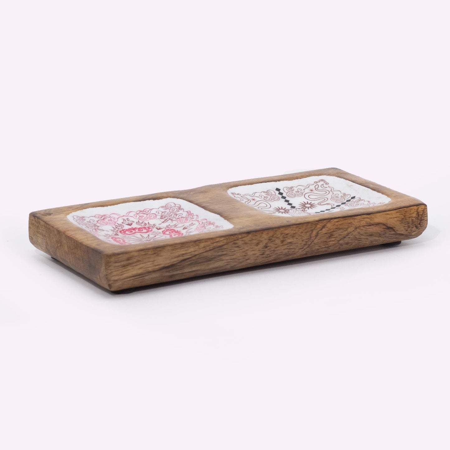 Hand Crafted Enamelled Wooden Trinket Tray - Double / Cupid and Lion product packaging on clean background from Quintessential Holistic Health Ltd