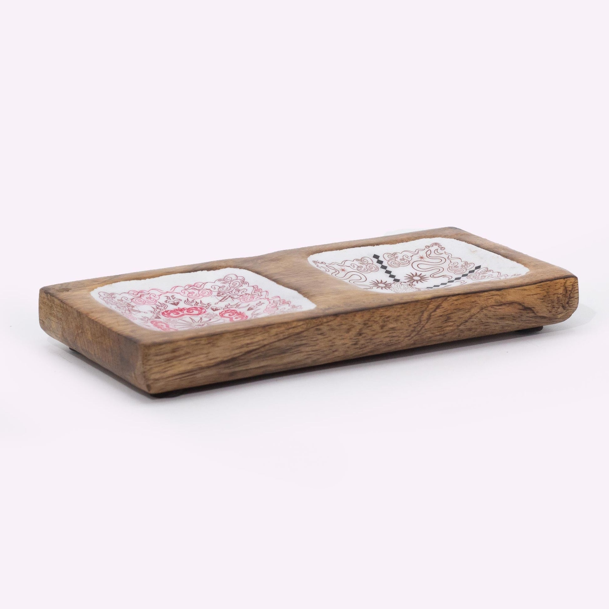 Hand Crafted Enamelled Wooden Trinket Tray - Double / Cupid and Lion product packaging on clean background from Quintessential Holistic Health Ltd