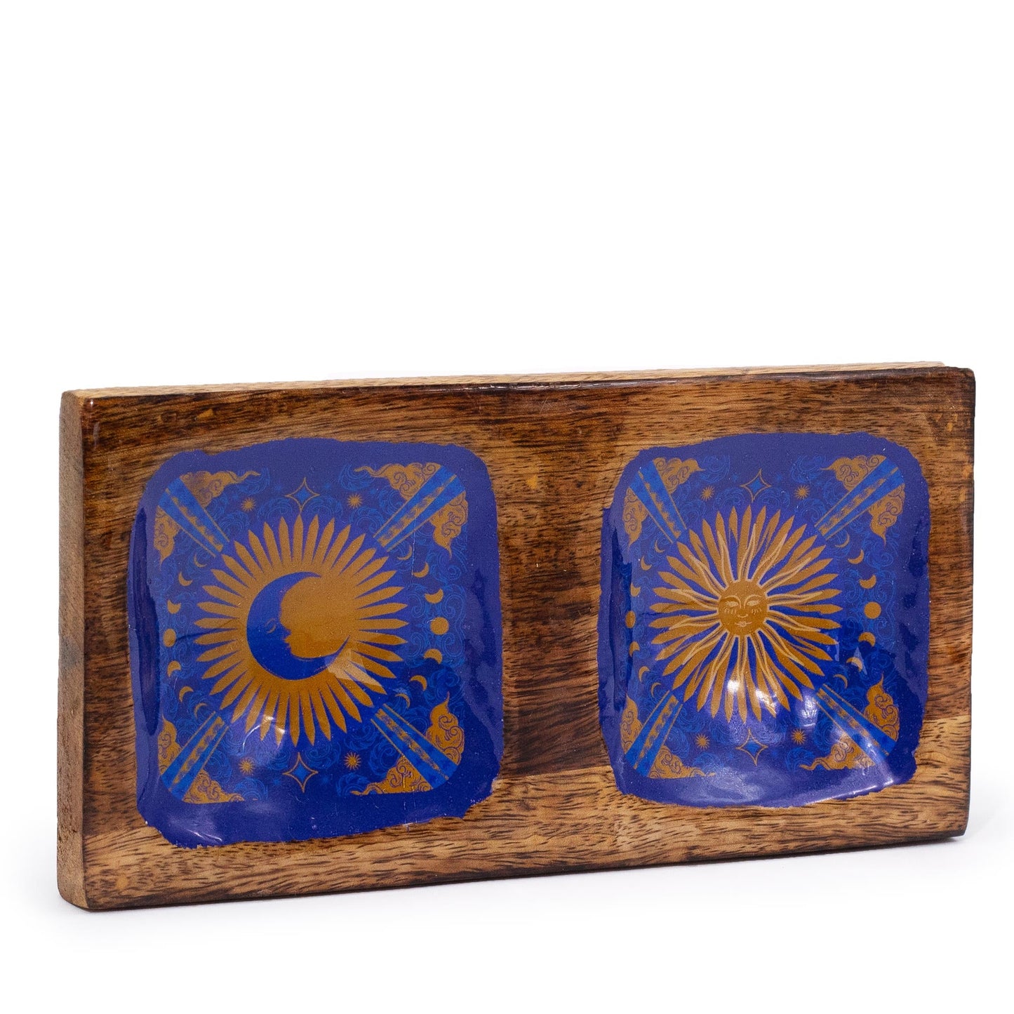 Hand Crafted Enamelled Wooden Trinket Tray - Double / Sun and Moon product packaging on clean background from Quintessential Holistic Health Ltd