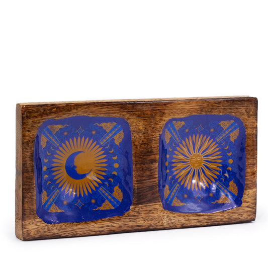 Hand Crafted Enamelled Wooden Trinket Tray - Double / Sun and Moon product packaging on clean background from Quintessential Holistic Health Ltd