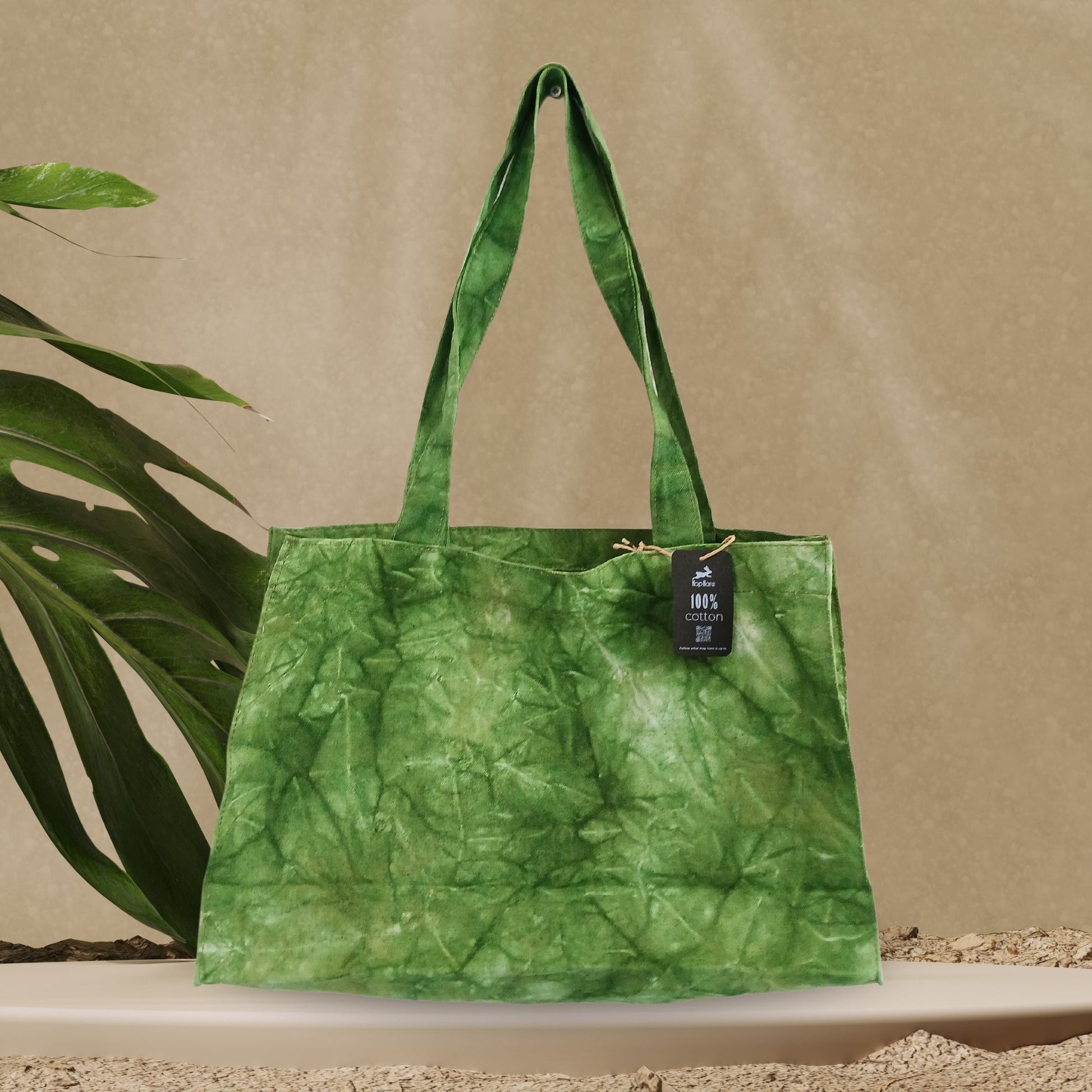 Handmade Eco-Friendly 100% Natural Cotton Handy Bag - Stonewashed / Forest Green product packaging on clean background from Quintessential Holistic Health Ltd