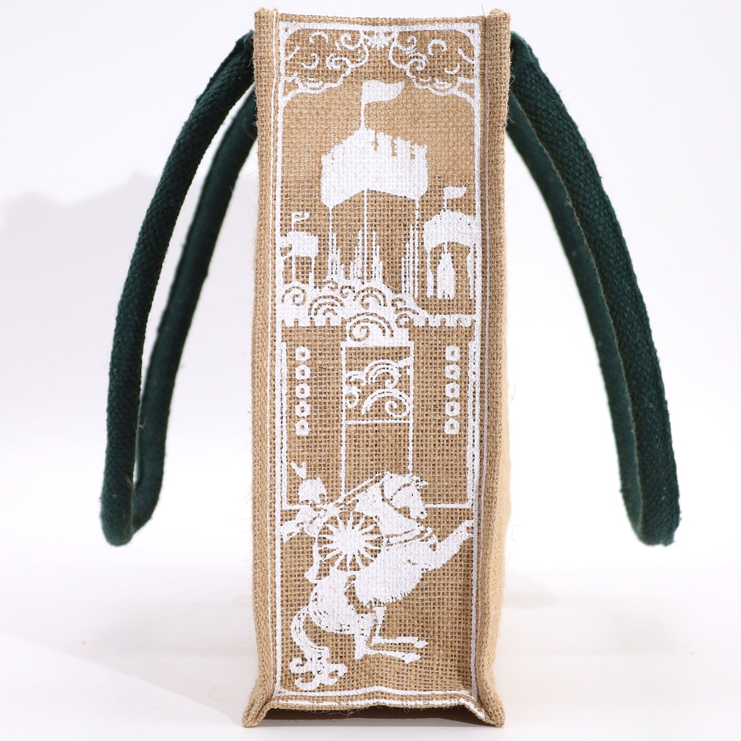 Eco-Friendly Jute Tote Bag - I Am Brave, with white castle, sun and lion motifs on the side by Quintessential Holistic Health Ltd