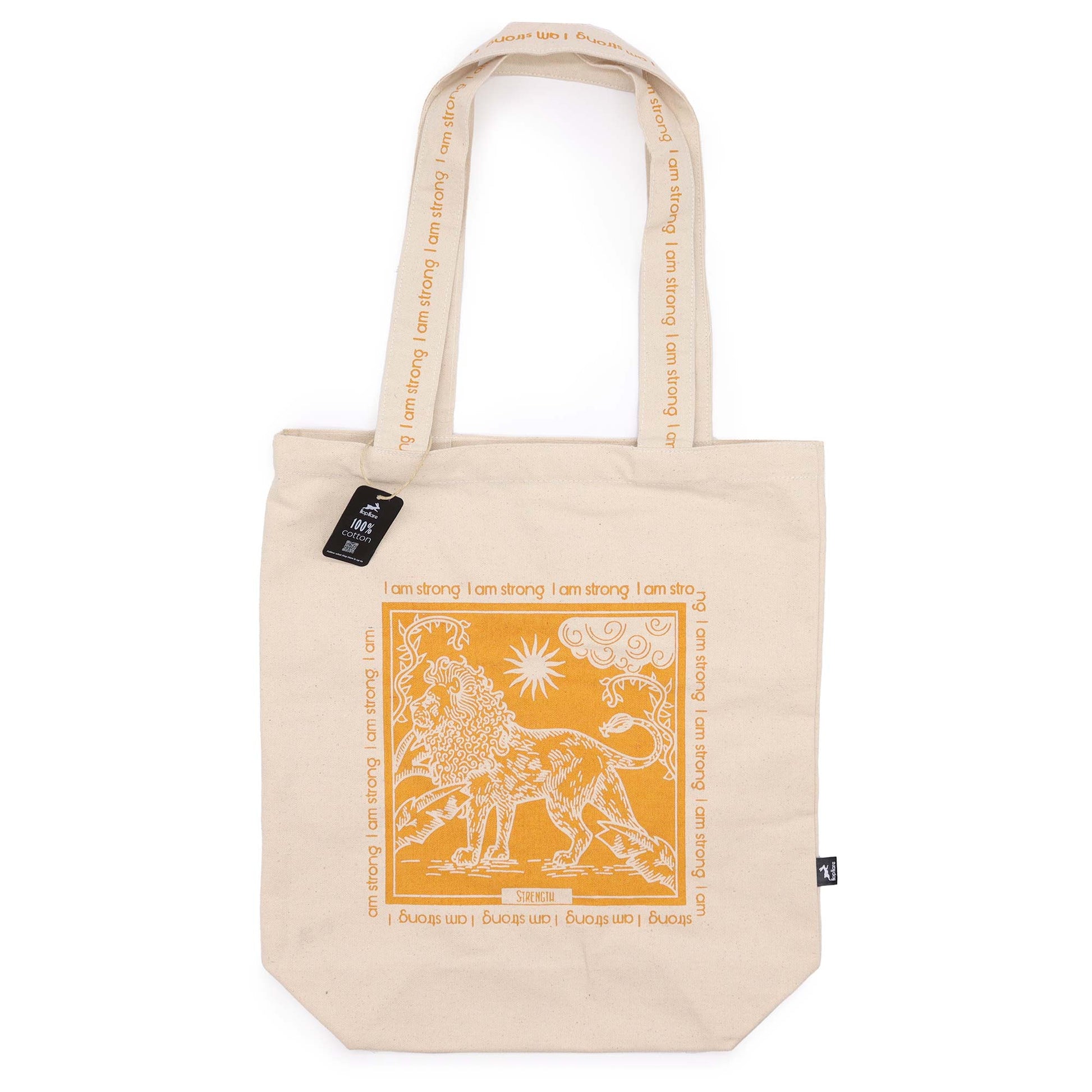 Lion Tarot Card Eco-Friendly Cotton Canvas Tote Bag - I Am Strong product packaging on clean background from Quintessential Holistic Health Ltd