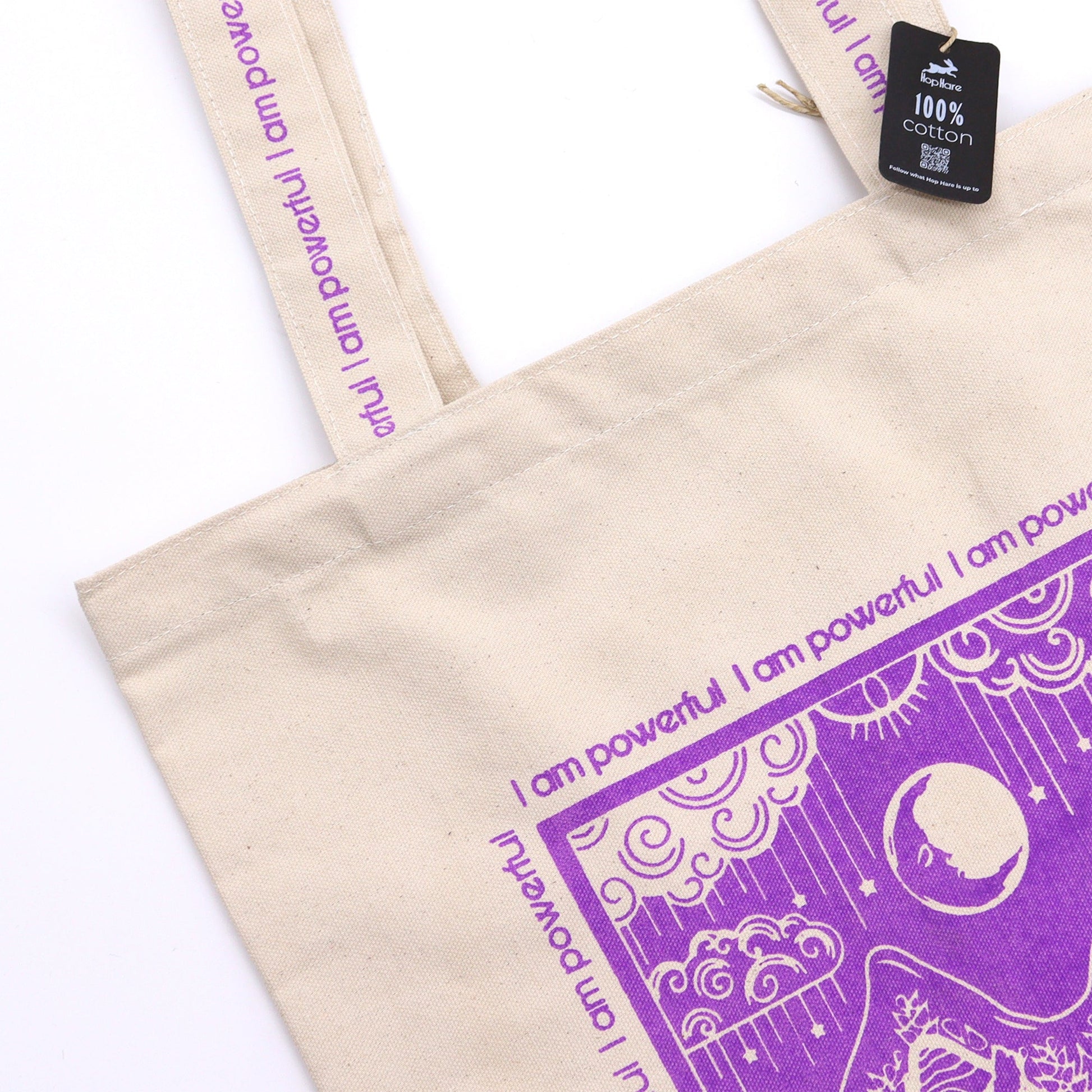 Moon Tarot Card Eco-Friendly Cotton Canvas Tote Bag - I Am Powerful product packaging on clean background from Quintessential Holistic Health Ltd