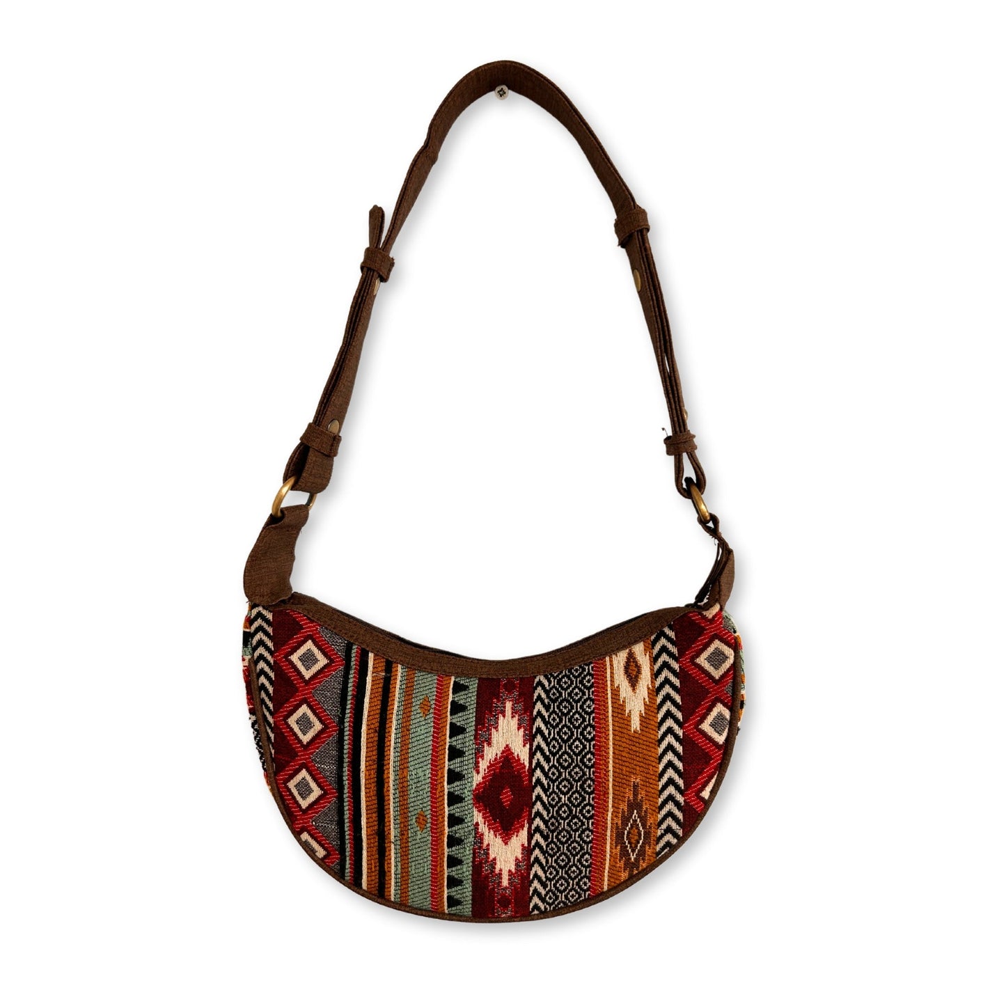 Handmade Jacquard Hobo Bag - Rich Browns product packaging on clean background from Quintessential Holistic Health Ltd
