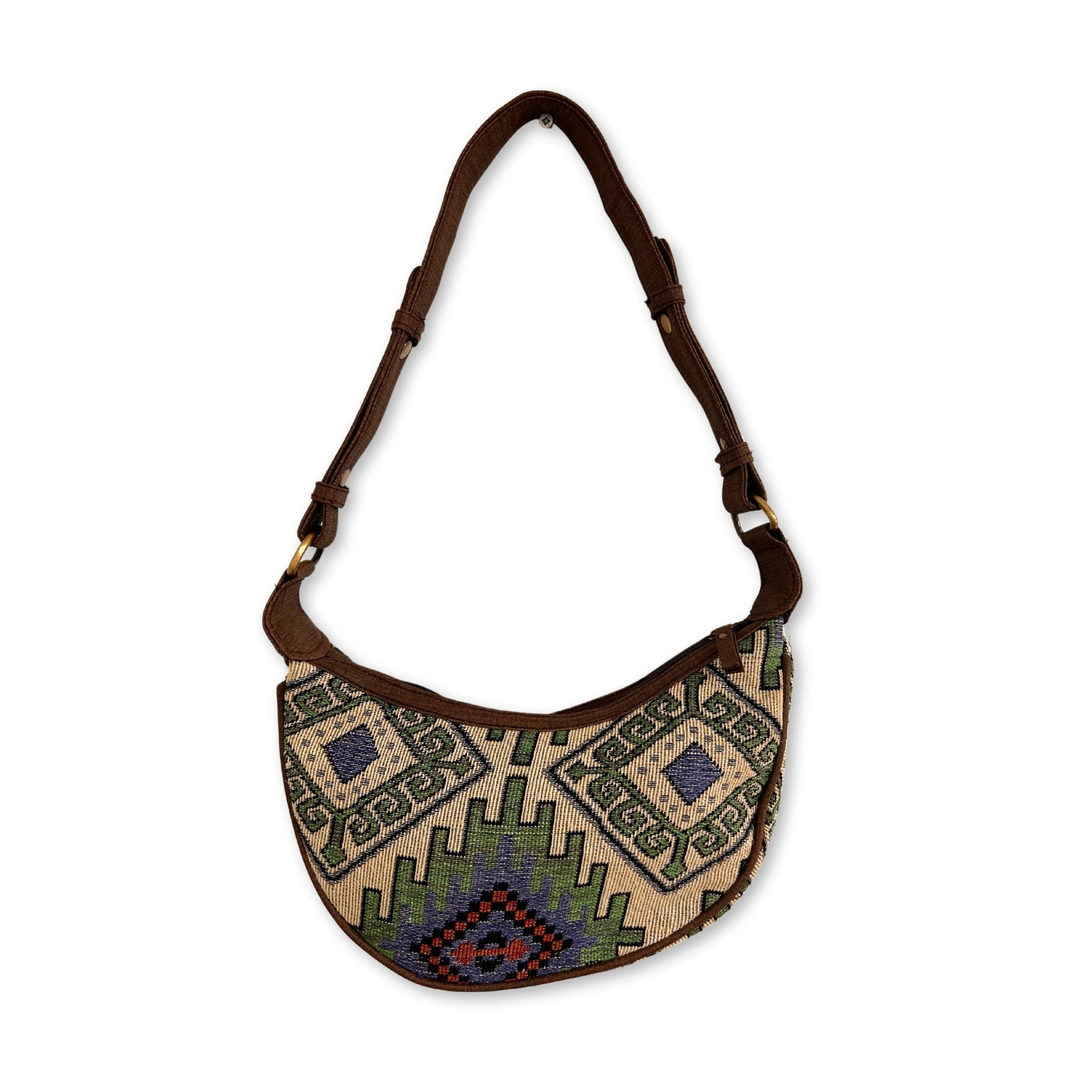 Handmade Jacquard Hobo Bag - Geometric Geen product packaging on clean background from Quintessential Holistic Health Ltd