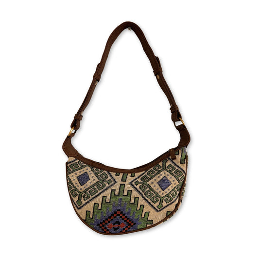 Handmade Jacquard Hobo Bag - Geometric Geen product packaging on clean background from Quintessential Holistic Health Ltd