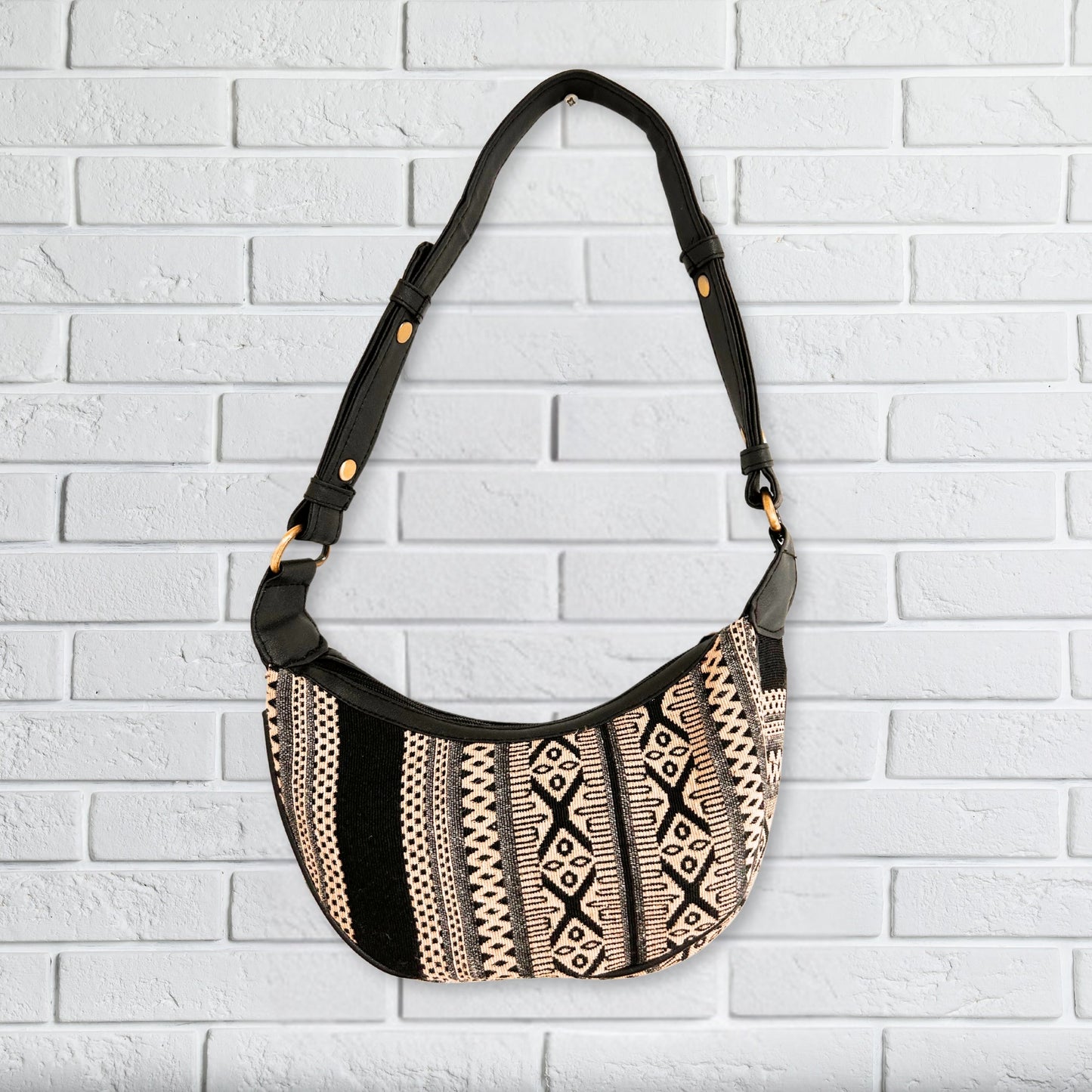 Handmade Jacquard Hobo Bag - Grey Metro product packaging on clean background from Quintessential Holistic Health Ltd