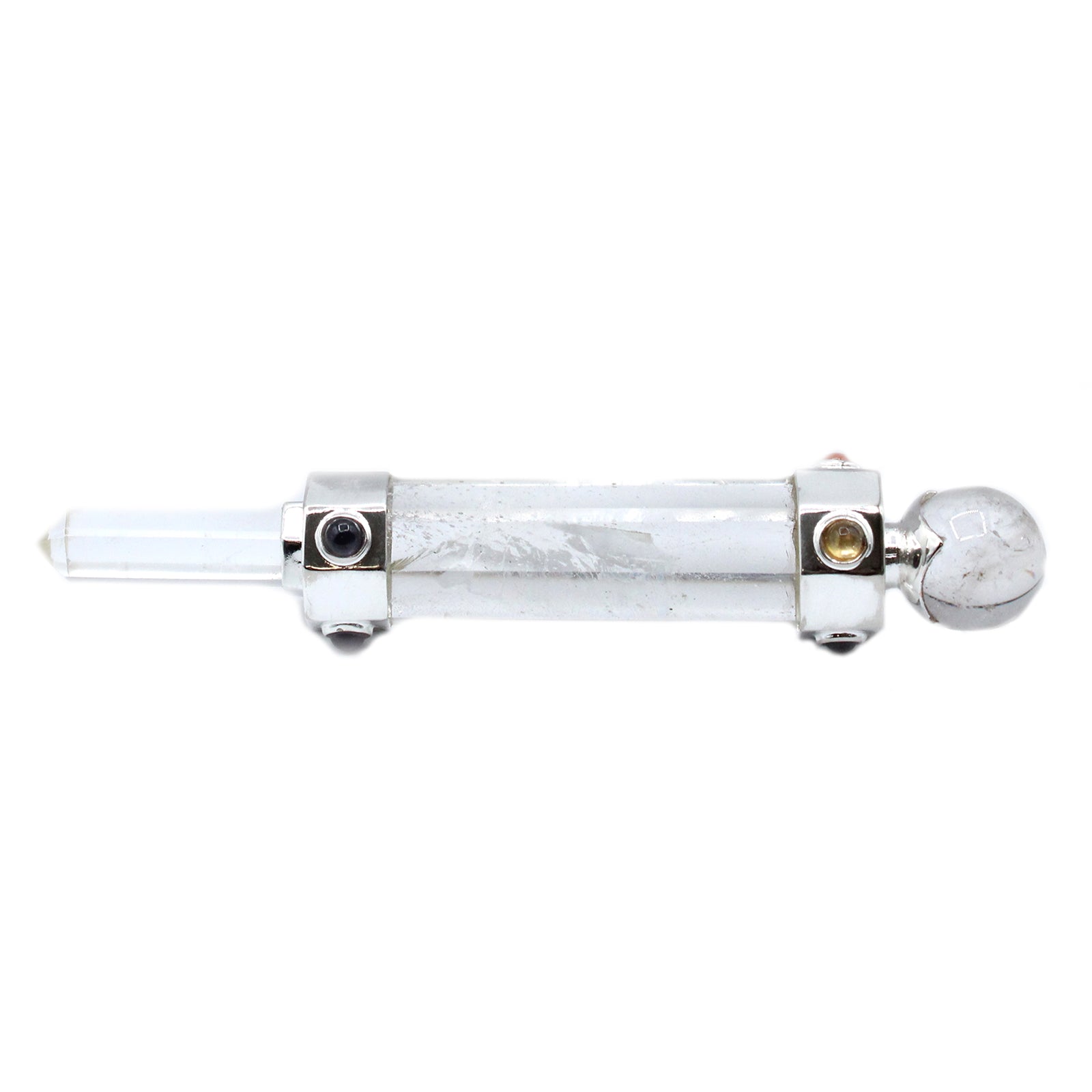 Handmade Hexagonal Healing Wand - Rock Quartz Gemstone product packaging on clean background from Quintessential Holistic Health Ltd