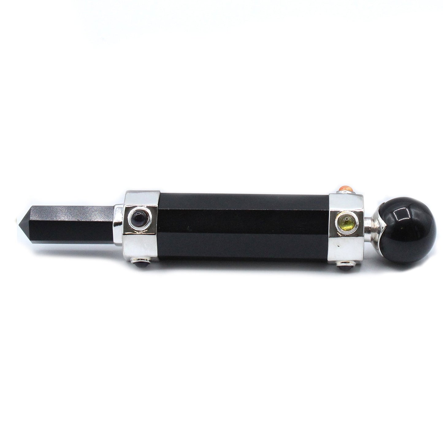 Handmade Hexagonal Healing Wand - Black Agate Gemstone product packaging on clean background from Quintessential Holistic Health Ltd