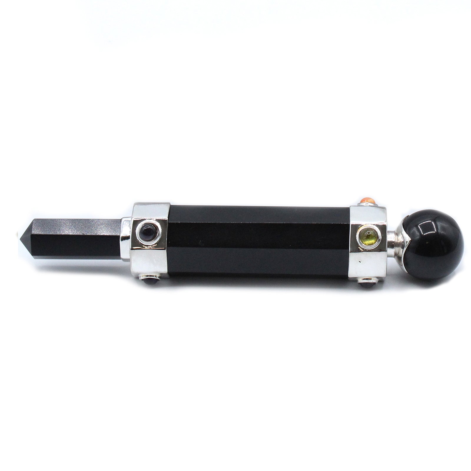 Handmade Hexagonal Healing Wand - Black Agate Gemstone product packaging on clean background from Quintessential Holistic Health Ltd