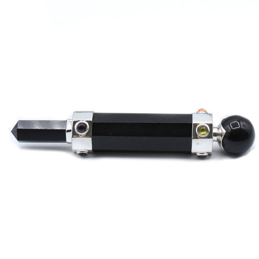 Handmade Hexagonal Healing Wand - Black Agate Gemstone product packaging on clean background from Quintessential Holistic Health Ltd