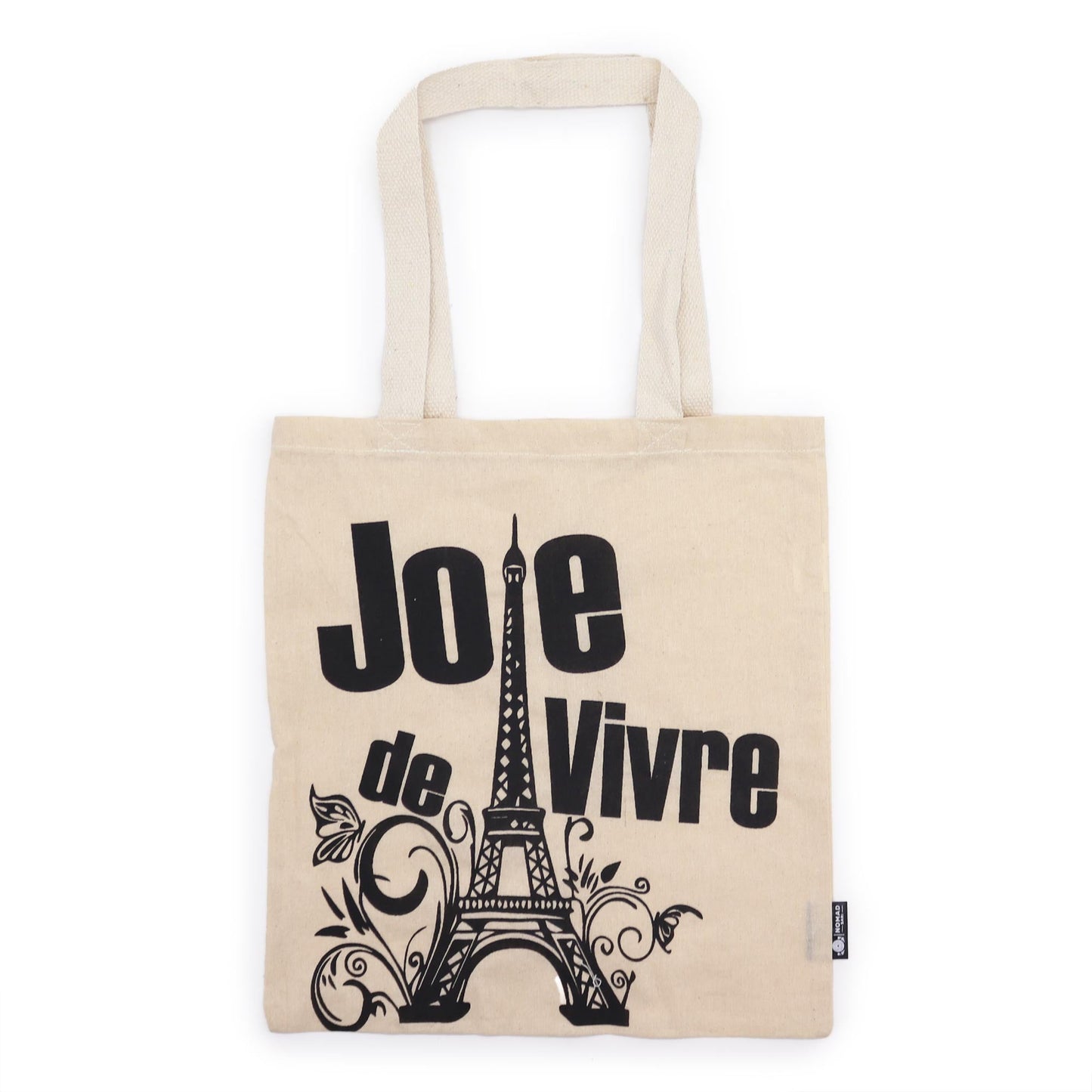Iconic Natural Cotton Tote Bag - Joie de Vivre - Natural with Eiffel Tower, snail and decorative floral artwork by Quintessential Holistic Health Ltd