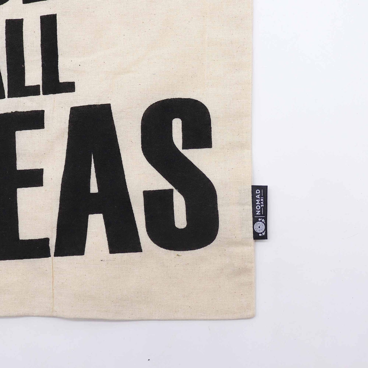 Iconic Natural Cotton Tote Bag - Access All Areas - Natural, close-up of bold black lettering and side label by Quintessential Holistic Health Ltd