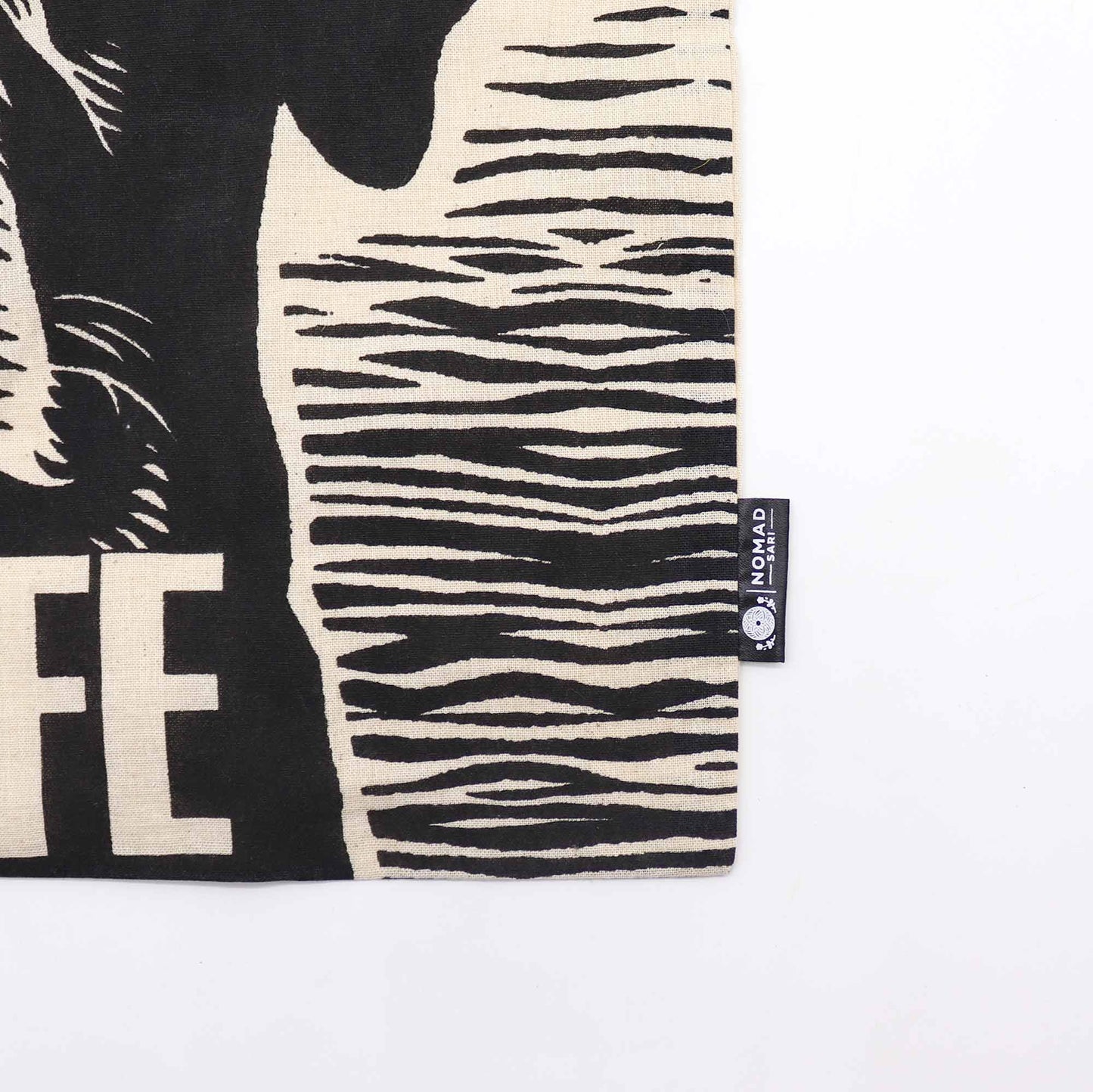 Iconic Natural Cotton Tote Bag - It's a Dog's Life - Natural, close-up of dog artwork, striped print and side label by Quintessential Holistic Health Ltd