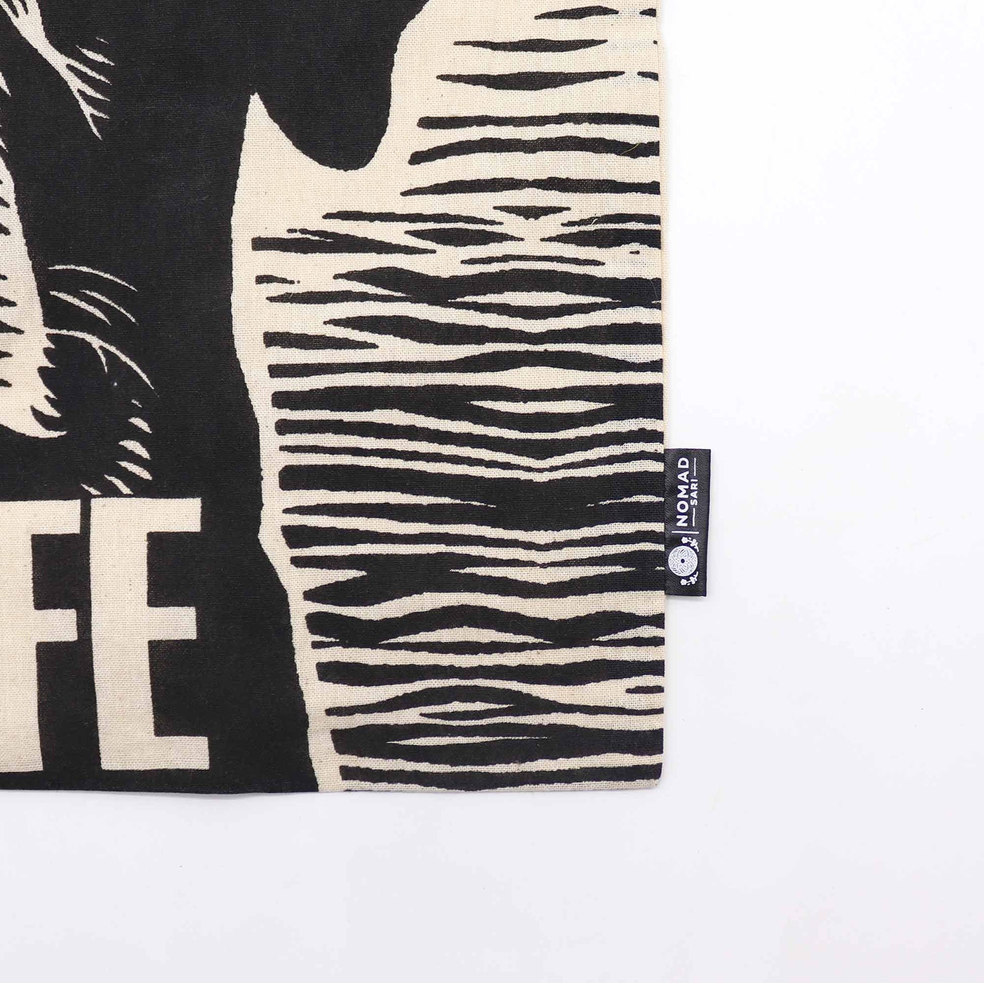 Iconic Natural Cotton Tote Bag - It's a Dog's Life - Natural, close-up of dog artwork, striped print and side label by Quintessential Holistic Health Ltd
