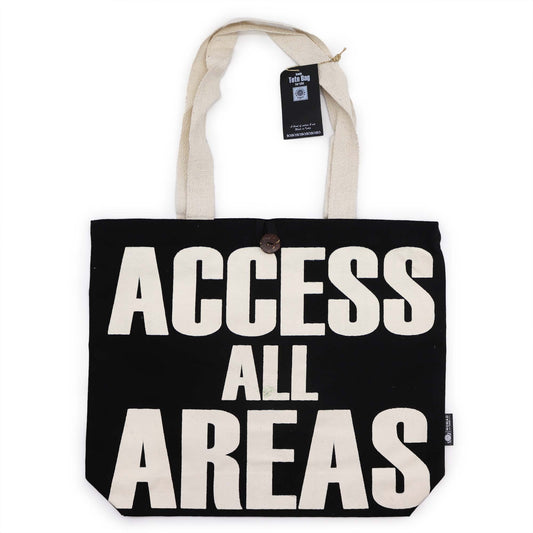 Iconic Natural Cotton Classic Tote Bag - Access All Areas - Black and Natural - main product image from Quintessential Holistic Health Ltd UK