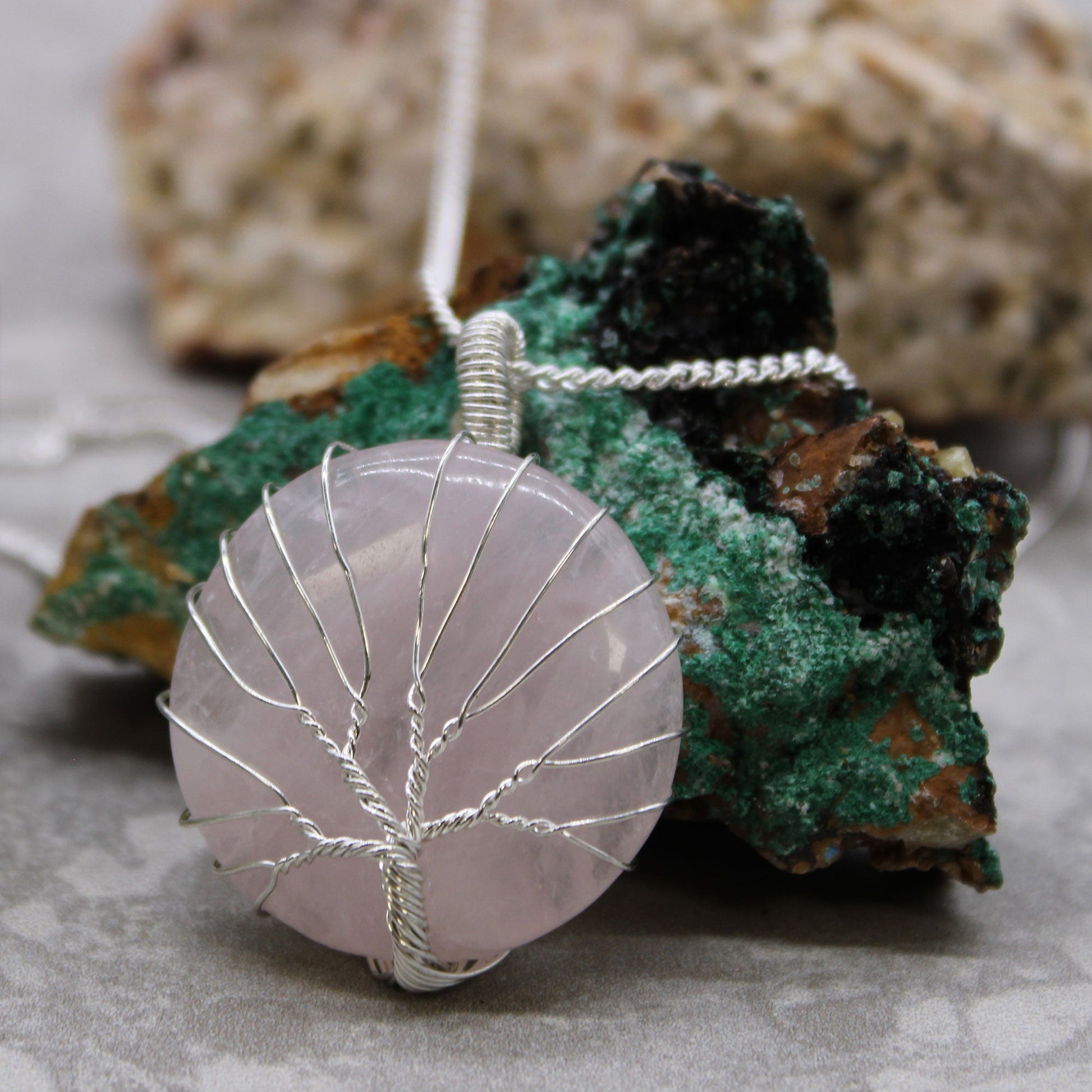 Tree of Life Gemstone Necklace - Rose Quartz product packaging on clean background from Quintessential Holistic Health Ltd