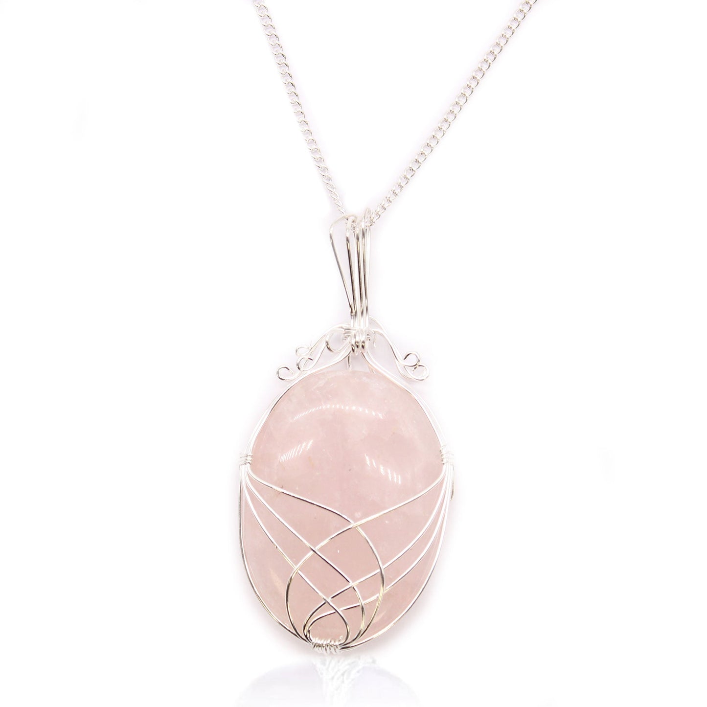 Swirl Wrapped Gemstone Necklace - Rose Quartz product packaging on clean background from Quintessential Holistic Health Ltd