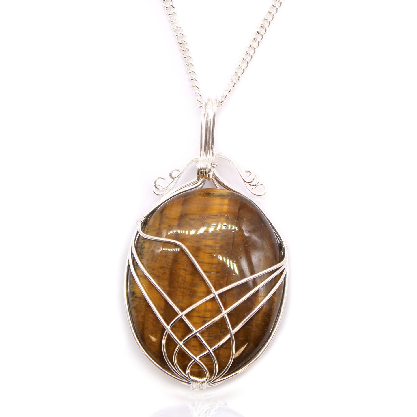 Swirl Wrapped Gemstone Necklace - Tigers Eye product packaging on clean background from Quintessential Holistic Health Ltd