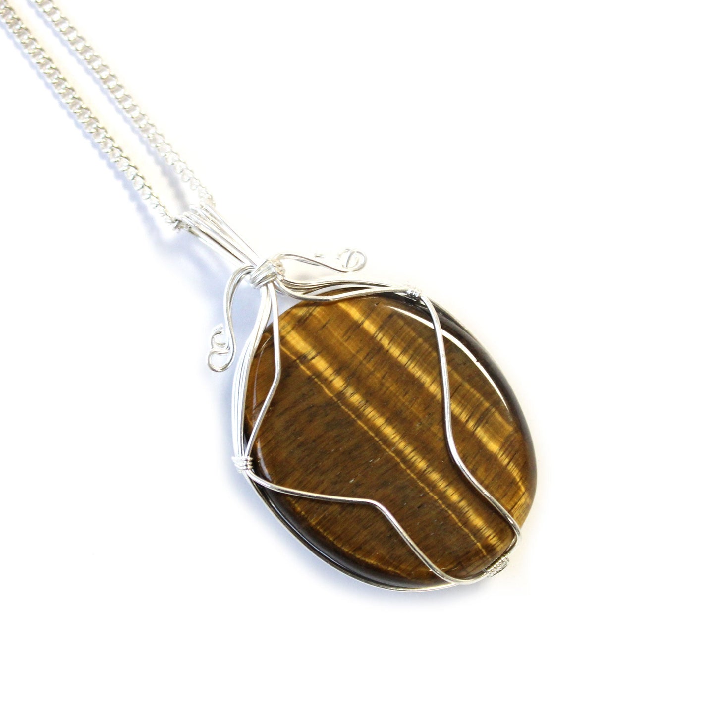 Swirl Wrapped Gemstone Necklace - Tigers Eye product packaging on clean background from Quintessential Holistic Health Ltd