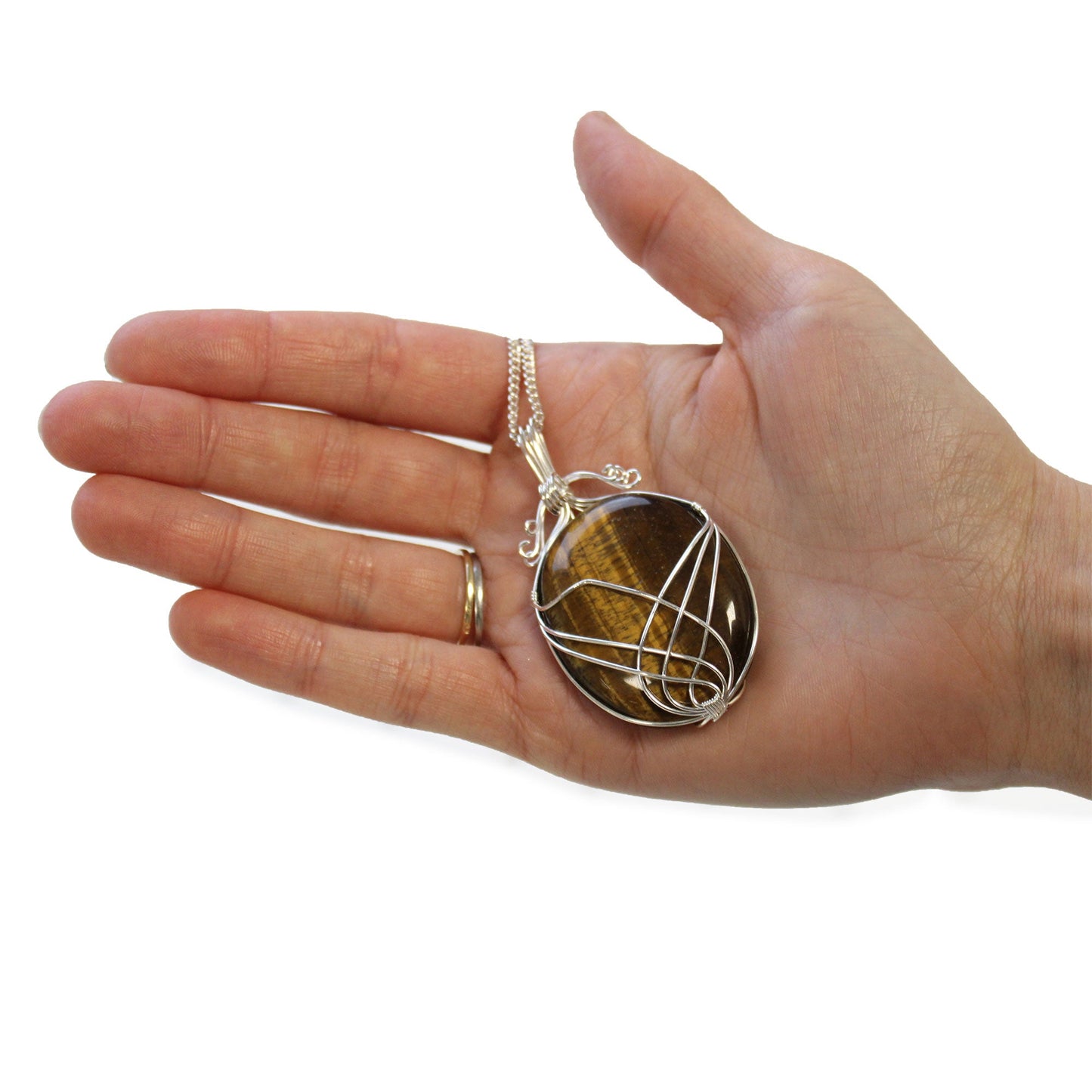 Swirl Wrapped Gemstone Necklace - Tigers Eye product packaging on clean background from Quintessential Holistic Health Ltd
