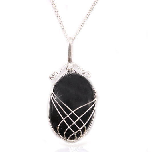 Swirl Wrapped Gemstone Necklace - Black Onyx product packaging on clean background from Quintessential Holistic Health Ltd