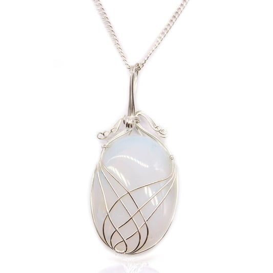 Swirl Wrapped Gemstone Necklace - Opalite product packaging on clean background from Quintessential Holistic Health Ltd