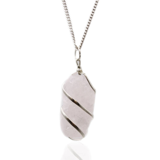 Cascade Wrapped Gemstone Necklace - Rough Rose Quartz product packaging on clean background from Quintessential Holistic Health Ltd