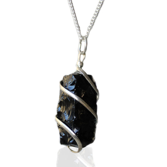 Cascade Wrapped Gemstone Necklace - Rough Black Onyx product packaging on clean background from Quintessential Holistic Health Ltd